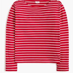 J. Crew Ladies Red and White Boatneck Striped Top